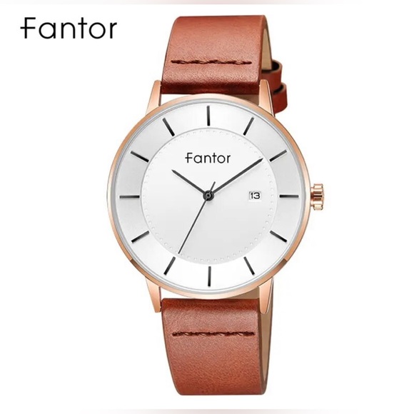 Designer - Fantor Men's Leather Casual Thin Minimalist Chronograph Quartz Watch - Picture 1 of 16